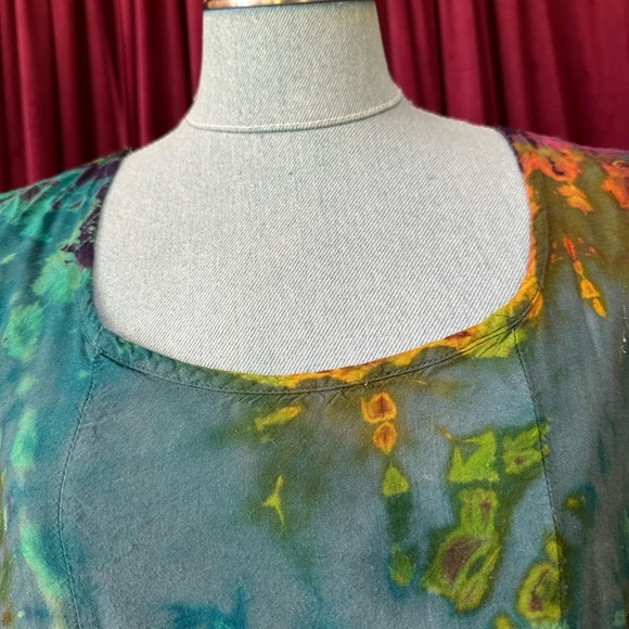 Sacred Threads Tie Dye Tank Tunic one size w/gather details on side square neck - Picture 10 of 11